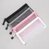 Nylon Zipper Pencil Case Mesh Pen Bag Makeup Cosmetic Storage Transparent Grid Coin Purse Solid Color Fashion Gifts Supplies