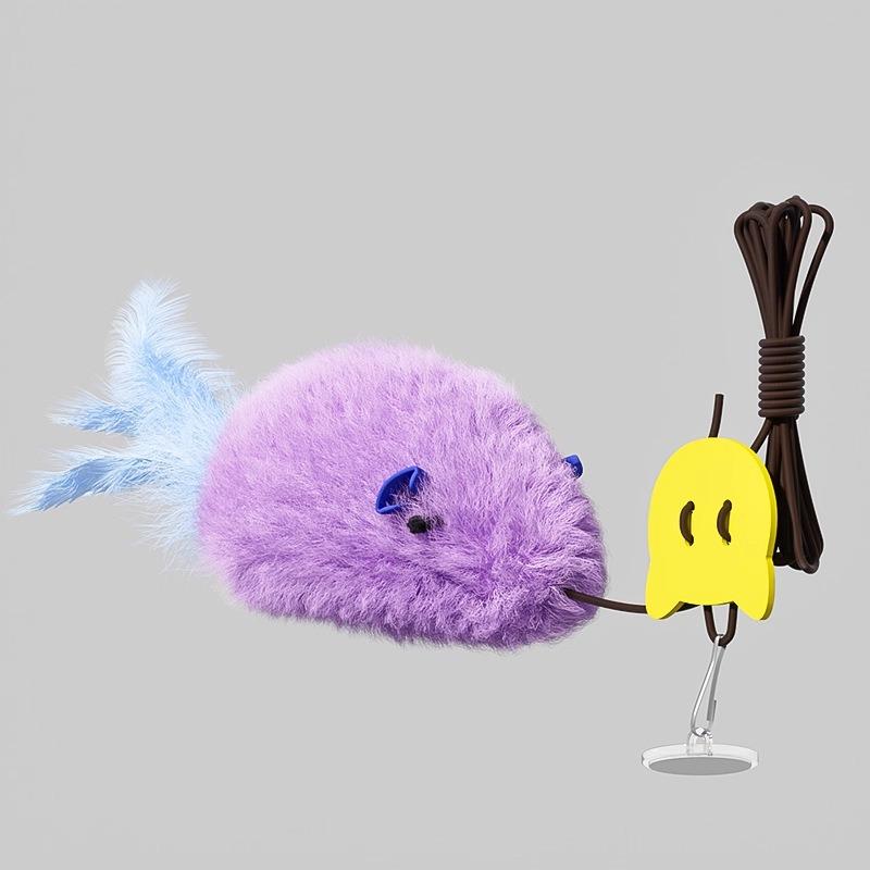 

Cat Long Rope Teasing Cat Toy Funny Stick Kitten Self -hi Elastic Plush Mouse Feather Bell Hanging Door Teasing Kitten Toy фиолетовый