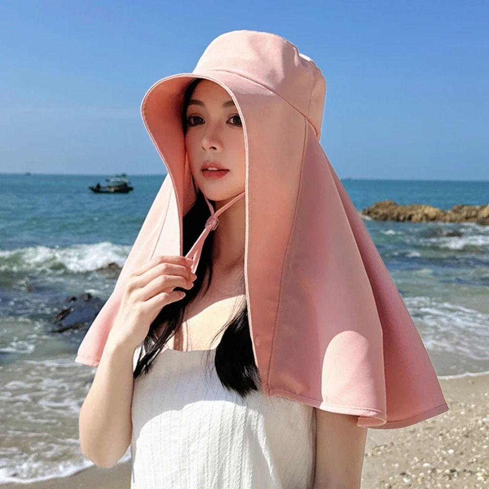 Breathable Large Brim Sun Hat Wind Proof Sun Protection Cap Outdoor Beach Hat  Outdoor Activities