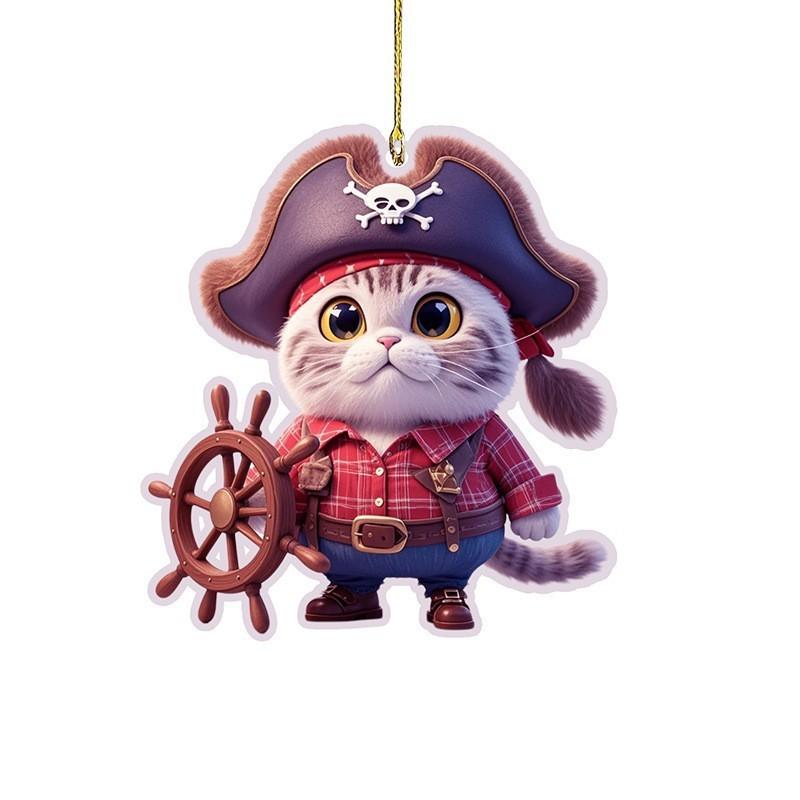 Flat Surface Acrylic Cute Pirate Cat Pendant For Vehicle Accessories Interior