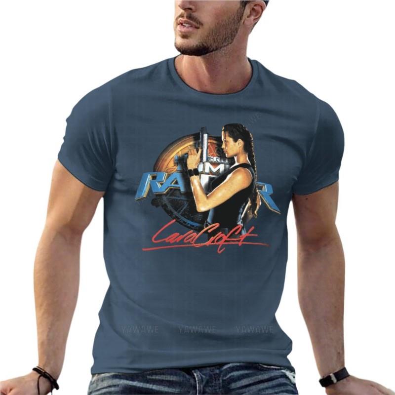 

Tomb Raider Lara Croft Holding Gun Oversized TShirt Fashion Men Clothes Short Sleeve Streetwear Big Size Top Tee S
