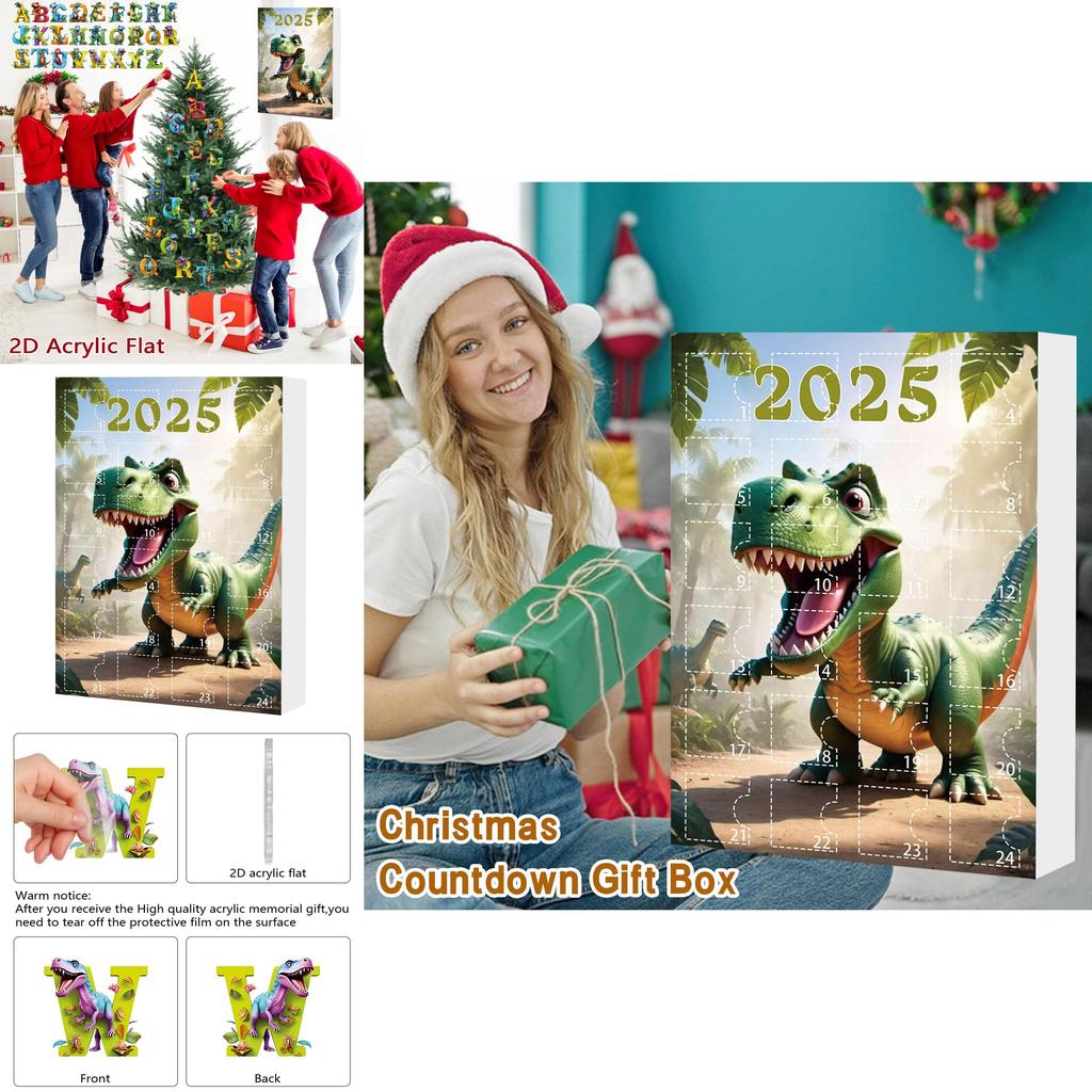 Dinosaur Christmas Countdown Calendar With Acrylic Dinosaur Figurines For Holiday Decor