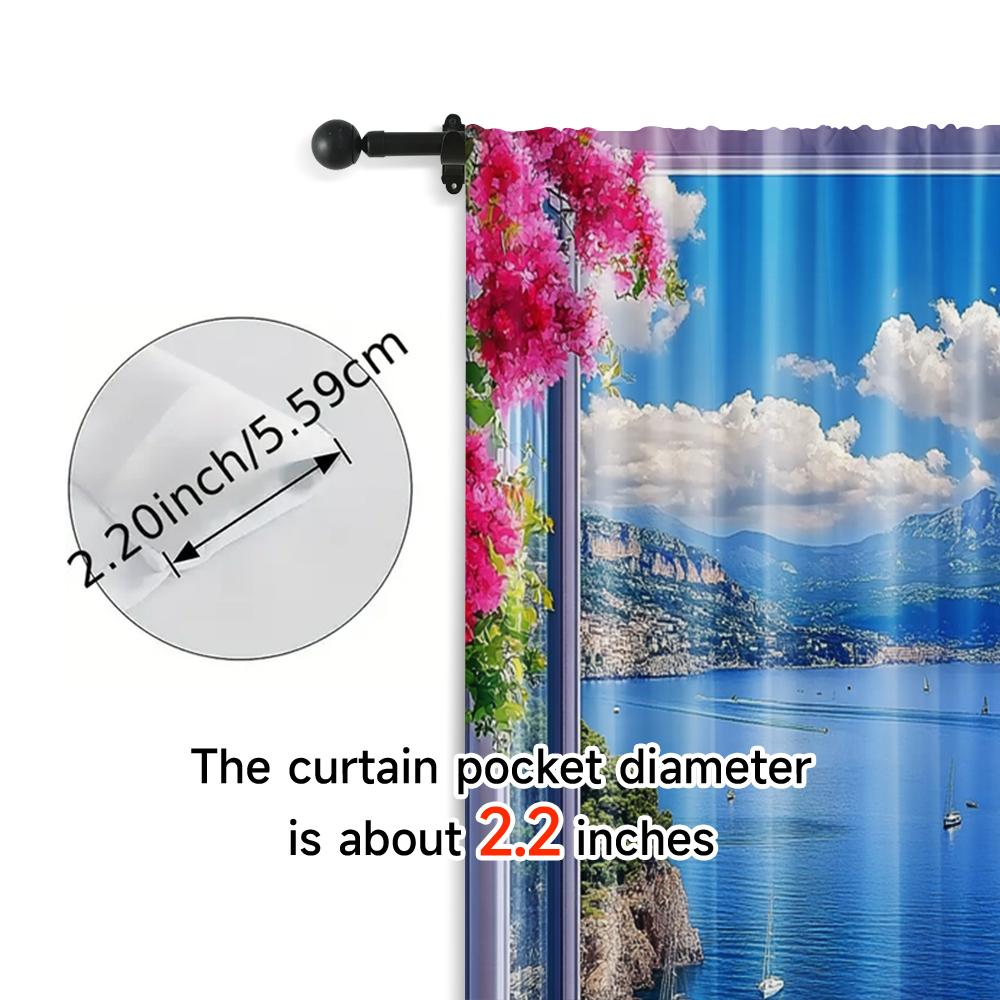 2pcs, Print Curtains Sea View Machine Washable Fabric (without Rod) Versatile All Perfect for Room, Kitchen, Study, Bedroom,