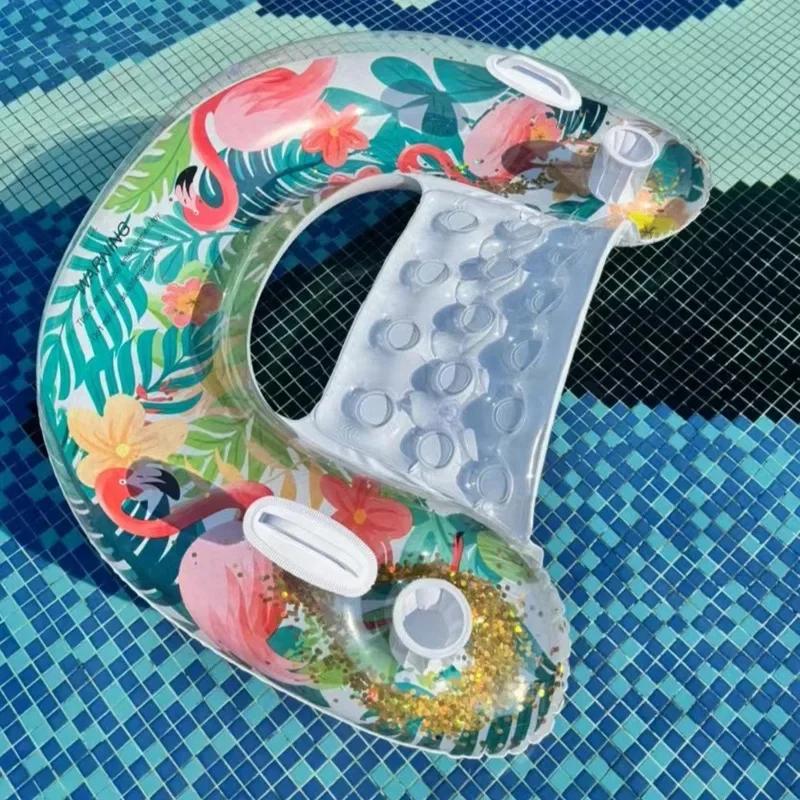 Flamingo U-shaped Inflatable Toys Swimming Lounge Chaie Rainforest Floating Sofa Summer Pool Water Toys with Cup Holders Handle