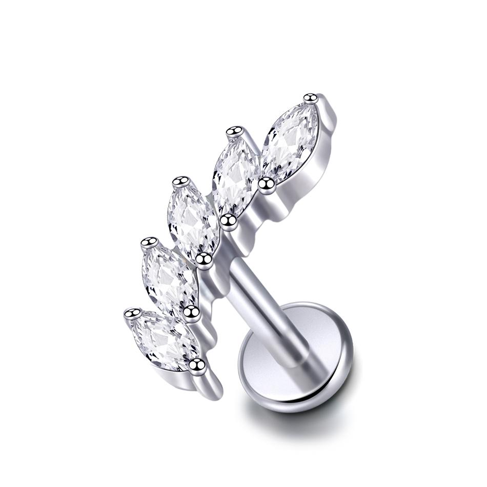 1Pc G23 Titanium Labret Ear Tragus Earring Stud Internally Threaded Zircon Lip Rings Cartilage Helix Piercing Body Jewelry 16G