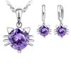 New Arrivals Romantic 925 Sterling Silver Cubic Zircon Cute Pretty Cat Necklace Hoop Earrings Jewelry Sets