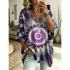 Übergrößen Damen V-Ausschnitt Fledermausärmel T-Shirt Bohemian Ethnischer Druck Lockerer Oberteil Sommer Bequem Atmungsaktiv Tägliches Pendeln Lässig Schlankmachender Stil