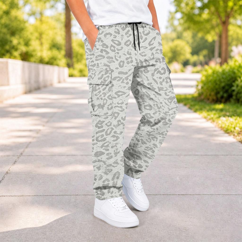 Boys Leopard Print Cargo Pants with and Pockets Casual Everyday Trousers