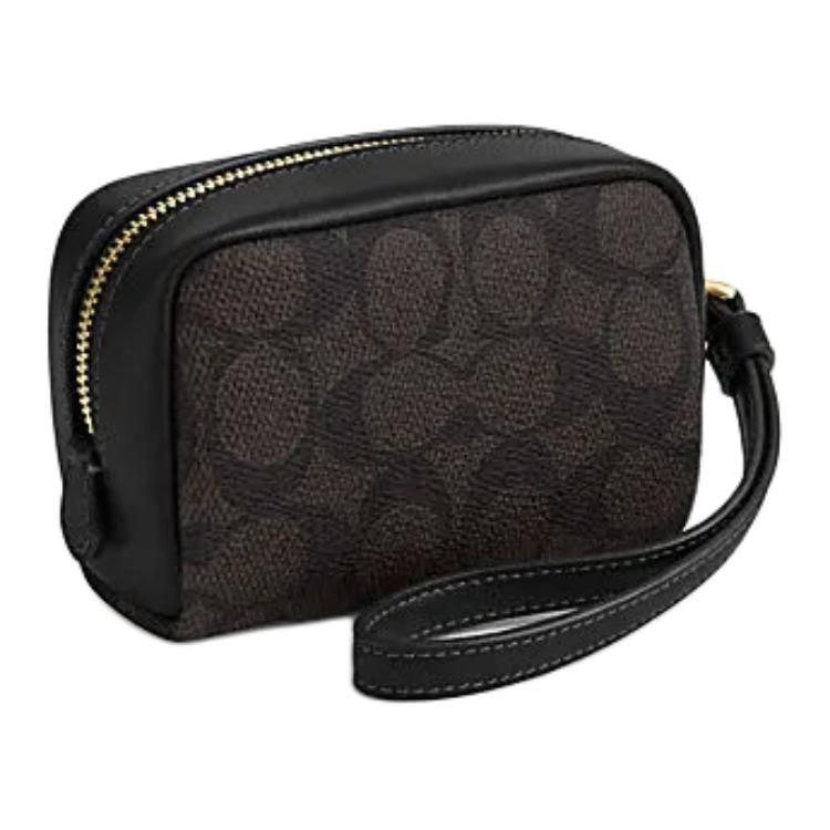 Coach 11 Brand Logo Metal Zipper Wristlet Clutch Mini Women Clutch Walnut Black CW907-IMXAQ