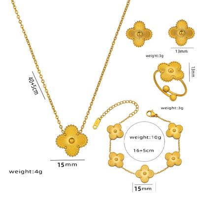 3PCS Gold Clover Bracelet, Fashionable and Versatile Clover Earrings, Simple and Elegant Celebrity Jewelry Set