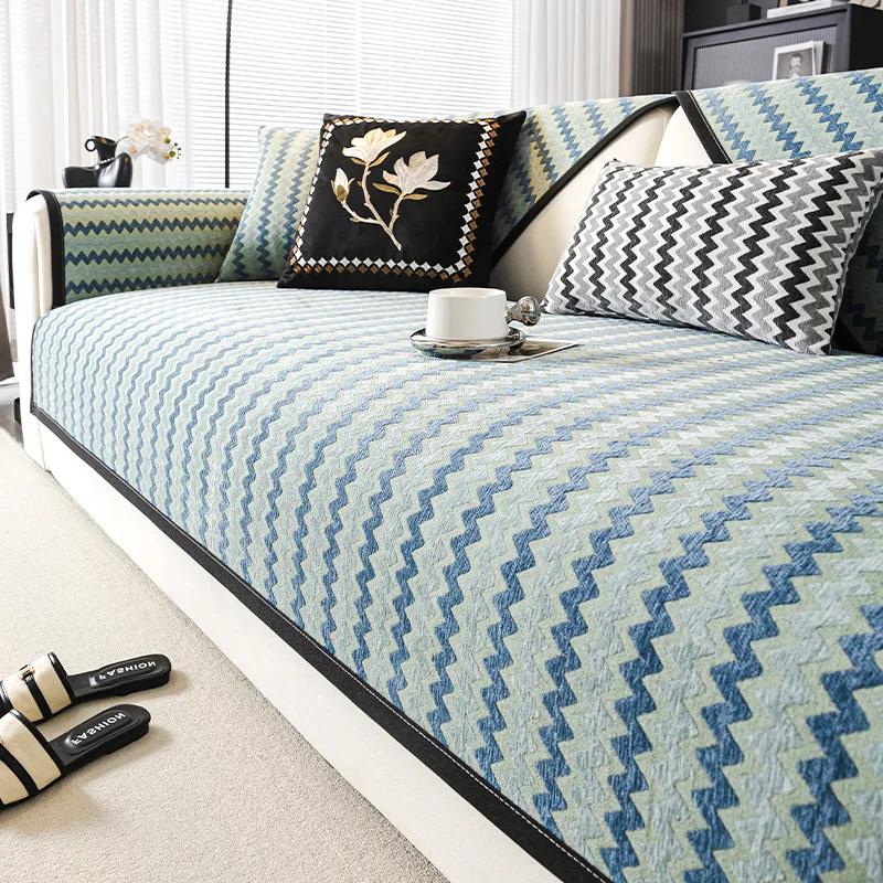 Luxury Non-slip Sofas Towel Couch Cover Wavy Line Sofa Seat Pad Furniture Protection Covers Chenille Sofa Covers for Living Room