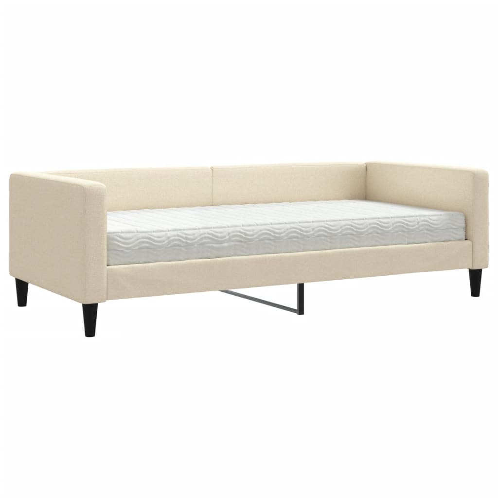 Vidaxl Sofa Z Materacem Do Spania, Kremowa, 90X200 Cm, Tkanina
