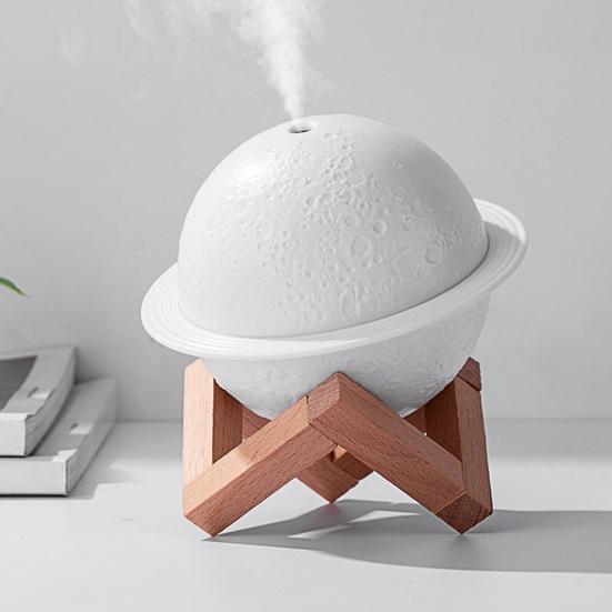 3D Planet Night Light Humidifier Quiet USB Mini Air Humidifier with Wooden Stand Home Office Bedroom Bedside Lamp Desktop Humidifier