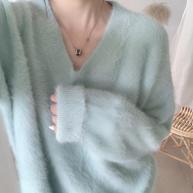New Autumn and Winter Soft Long Sleeve Pullover Sweater for Women Fashion Loose Casual V-neck Knitted Sweaters Women Elegant Vintage Jumpers 25291
