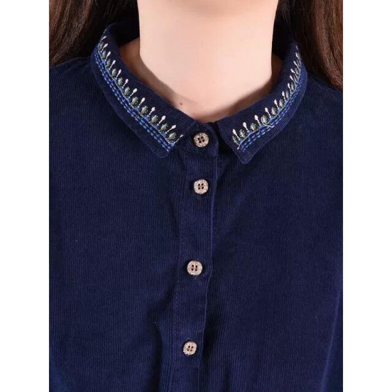 Loose Women's Embroidered Lace Up Corduroy Dress