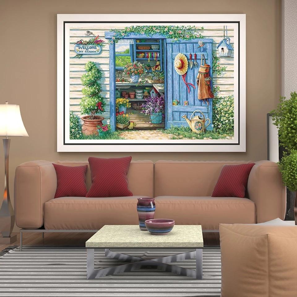 5D Full Round Square Diamond Painting Farmhouse Landscape Diamond Embroidery Mosaic Art Painting Cross Stitch DIY Home Decoration Gift