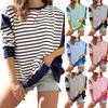 European and American Women's Clothing Amazon 2024 New Women's Color Matching Crew Neck Sweater Striped Contrasting Color Long-sleeved