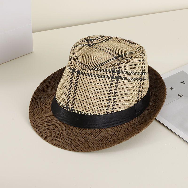 New Plaid Hat Men's Summer Short Edge Middle-aged and Elderly Sunshade Jazz Gentleman's Hat Outdoor Casual Versatile Top Hat