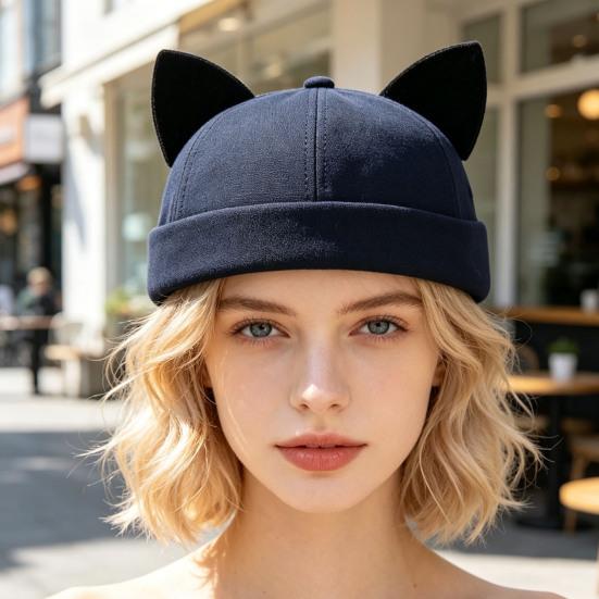 Adjustable Streetwear Cap Brimless Cat Ear Hat, Cute Docker Cap, Skullcap, Stylish Size Street Hat Sailor for Women Men Casual Wear Durable