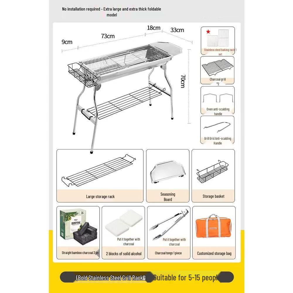 Portable Outdoor Folding Charcoal Barbecue Grill Rack