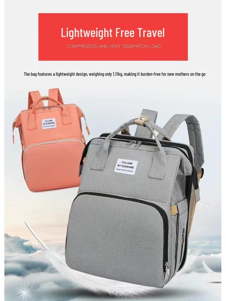 Portable Folding Mummy Bag: Lightweight, Large-Capacity Mother & Baby Backpack with Multi-purpose Bed Feature.
