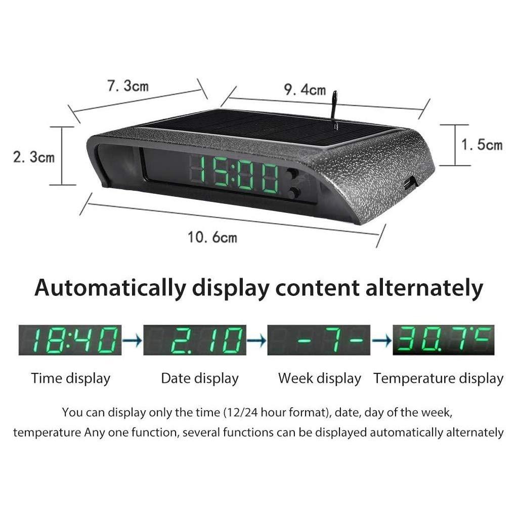 Orologi per auto con termometro da notte Orologio digitale interno per auto da attaccare Orologio per auto alimentato ad energia solare 24 ore