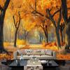 2D flat design, 1-piece golden autumn tree path tapestry, suitable for autumn-themed home decor and photo background