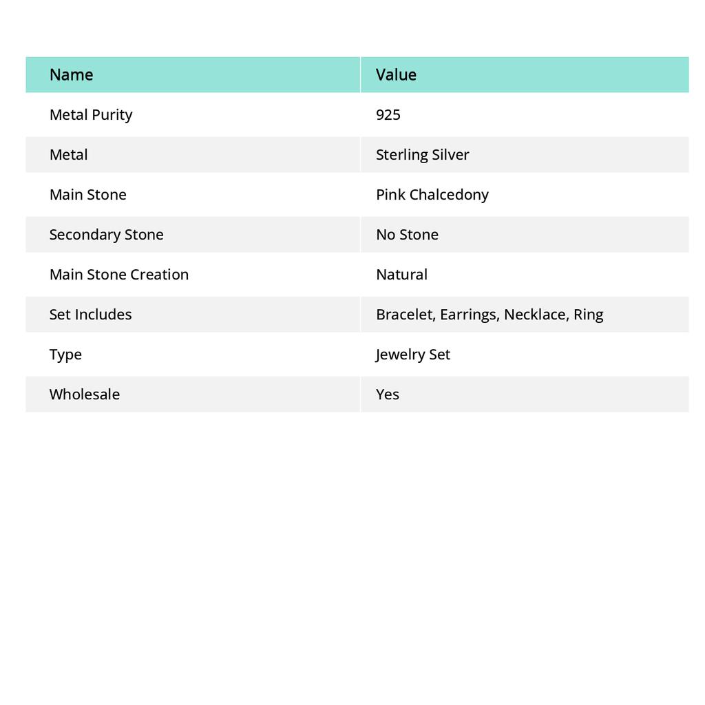 Pink Chalcedony Gemstone Handmade 925 Sterling Silver Jewelry Set k0C44