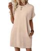 Europe Style Short Sleeve Dress With Pockets And Distressed Effect For Casual Summer Wear