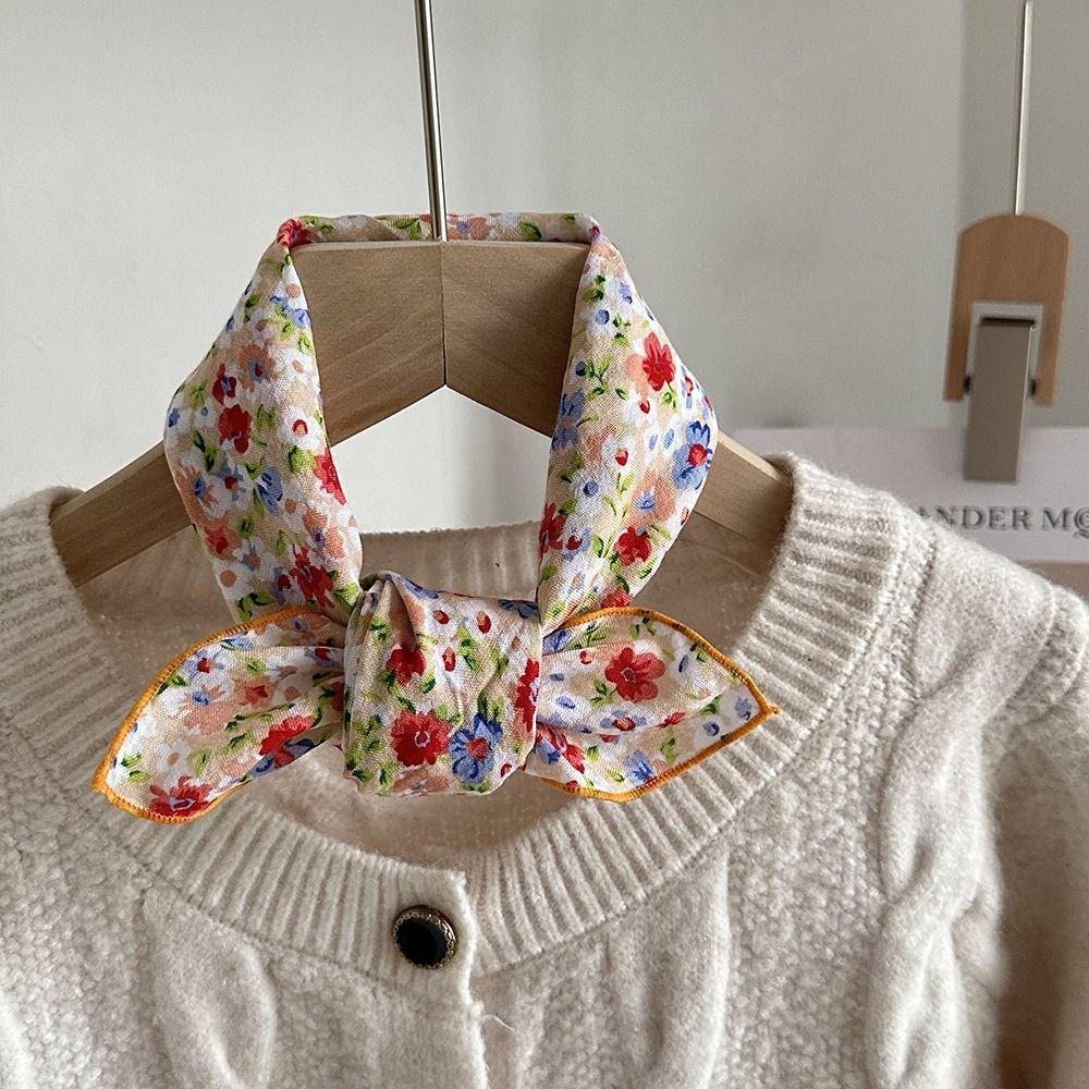 Thin Floral Print Silk Scarf Flower Square Handkerchief All-match Printed Scarves Outdoor