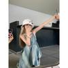 Summer New Smudged Denim Suspender Dress Women's Summer Design Sense Niche Temperament Thin Straight Dress
