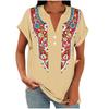 Damen Freizeit Locker Sitzend Kurzarm Knopf V-Ausschnitt Blumenmuster Bluse Top Leicht Atmungsaktiv Sommerhemd