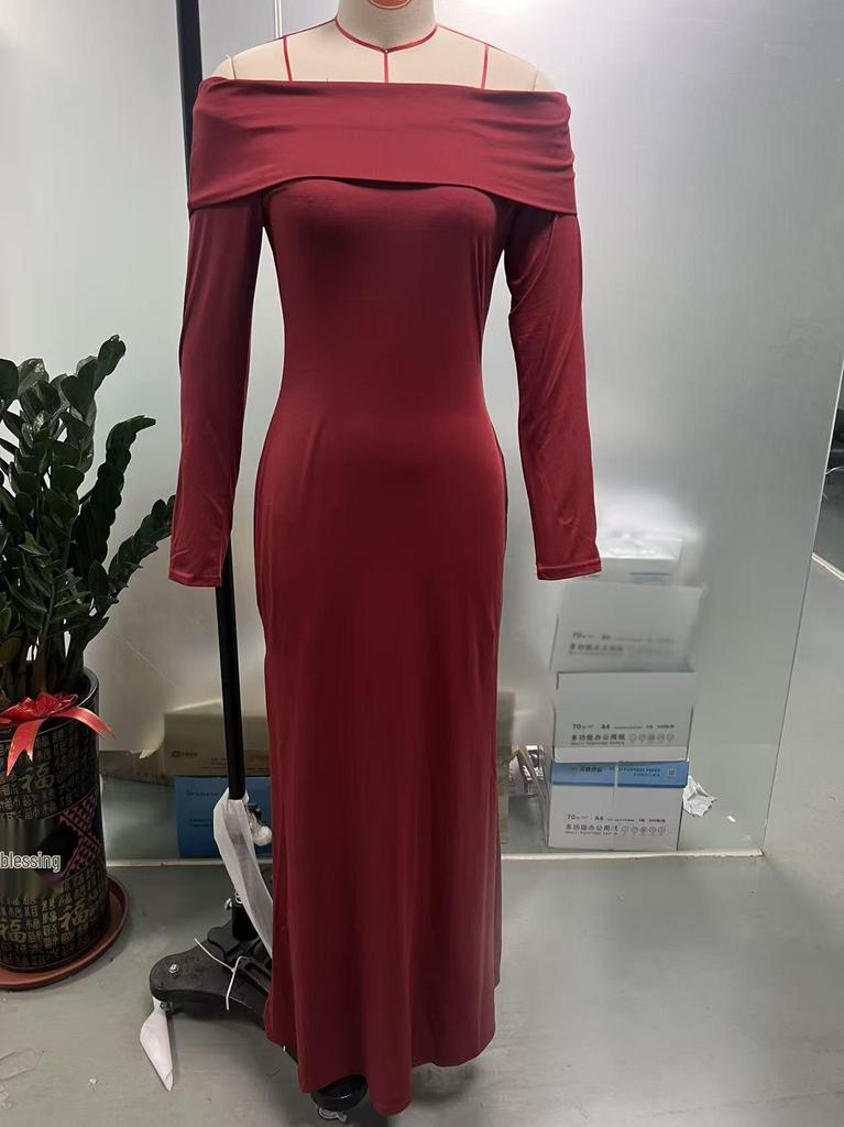 2026 Autumn One-Shoulder Slim-Fit Slit Dress