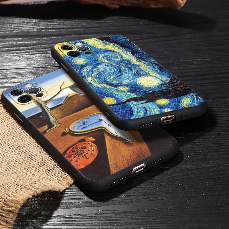 Van Gogh Starry Night Cat Oil Painting Funda For Iphone 15 Pro 14 11 12 13 Pro Max Mini XS X 7 8 14 Plus SE2020 Cases Soft Cover