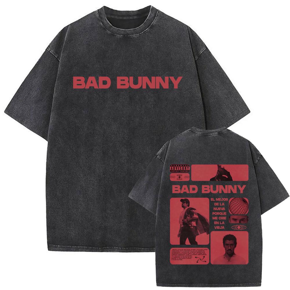 Washed Vintage Rapper Bad Bunny Tshirt Nadie Sabe Lo Que Va A Pasar Manana Skeleton Graphic T Shirts Men Fashion Hip Hop Tshirt