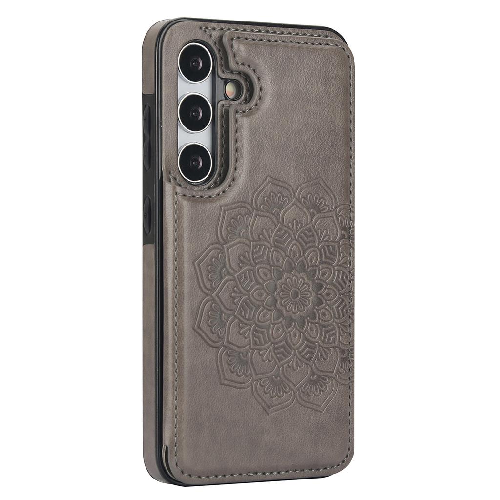 For Samsung Galaxy S24+ Cell Phone Case PU Leather Imprinted Mandala Flower Cover with Card Slots