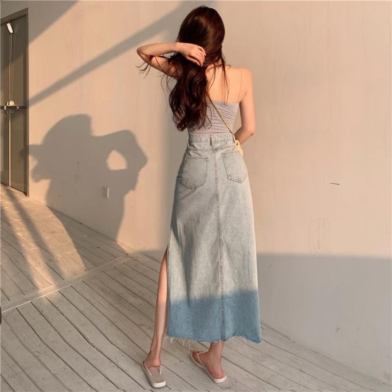 High Waist Long Denim Skirt Women New Pure Desire Vintage Elegant Blue Sexy Split Fork Bodycon Fashion Skirt Summer 2024 Lady
