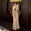 French Beautiful White One-word Shoulder Dress Women's Early Spring Pure Desire Temperament Slim Waist Hip Long Skirt