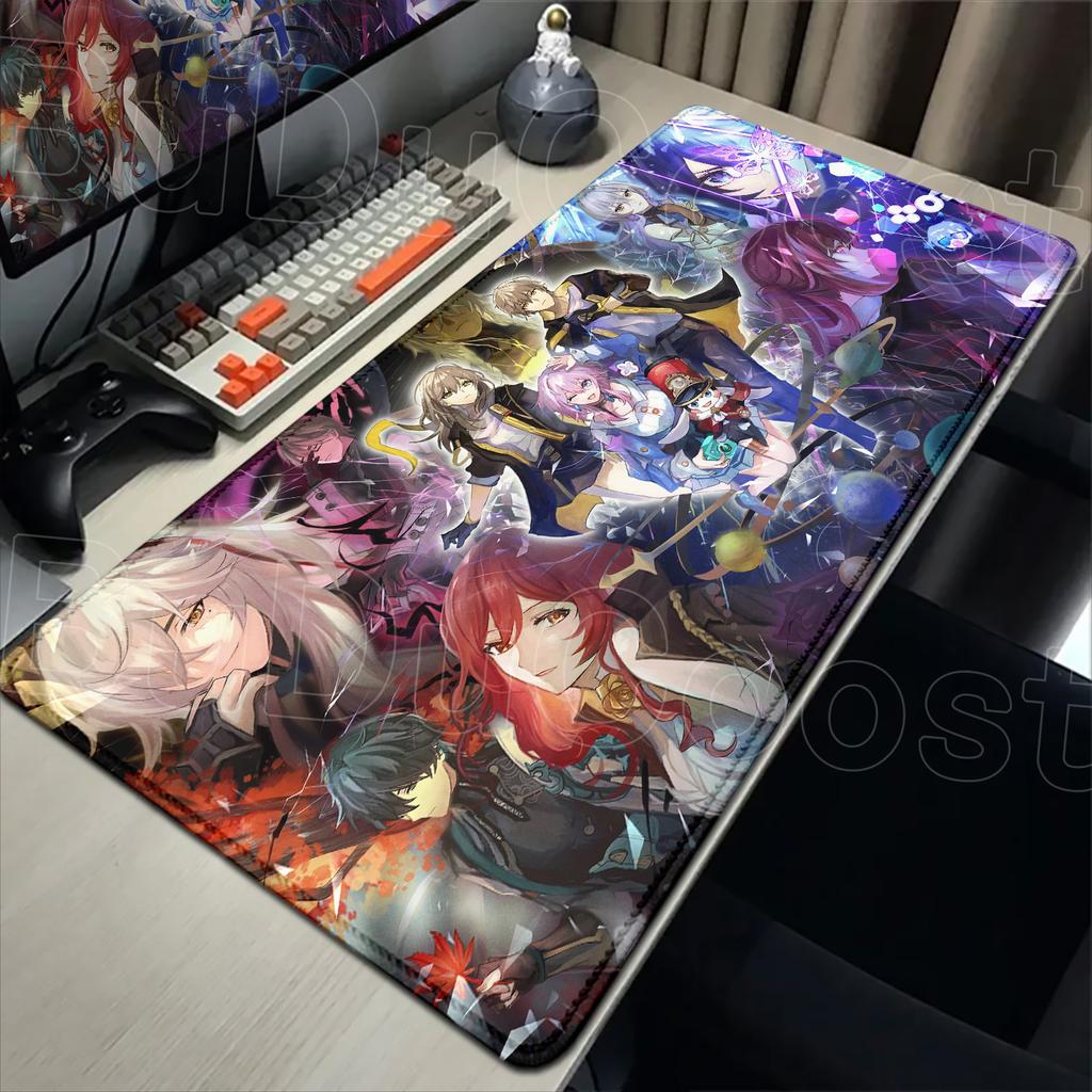 Cute anime game mouse pad Honkai Star Rail March 7th Girl Pink mousepad Non-slip Desk Mat desk organizers and trays 900 x 400MM