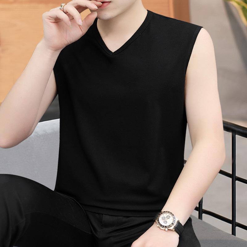 Men's Slim Korean Style V-Neck Sleeveless Vest - Casual Breathable Solid Color Youth Waistcoat