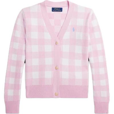 Polo Sweater Ss24 Plaid Print V-Neck Long Sleeve Knit Kids Sweater Pink CWPOSWEG6820443-650