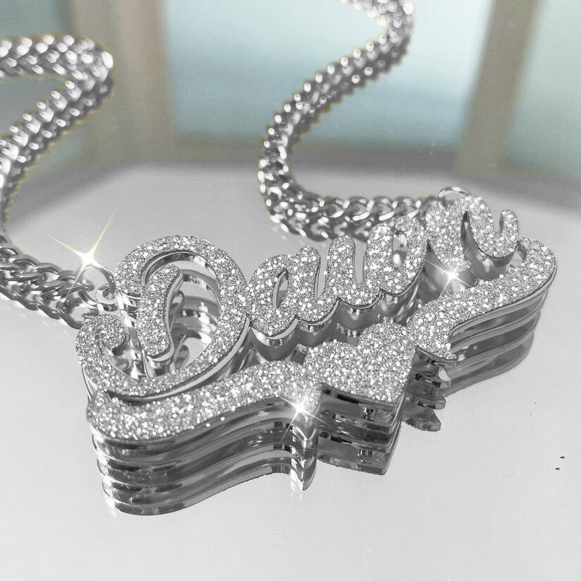 Collana Personalizzata Doppia Opaca Collana Personalizzata Bling Gioielli in Acciaio Inossidabile Dorato per Fidanzata Regalo per la Madre