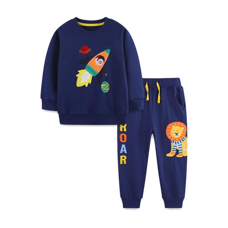 AostaBetty Boys Autumn Set: Animal Embroidery Sweatshirt & Long Pants 4Y