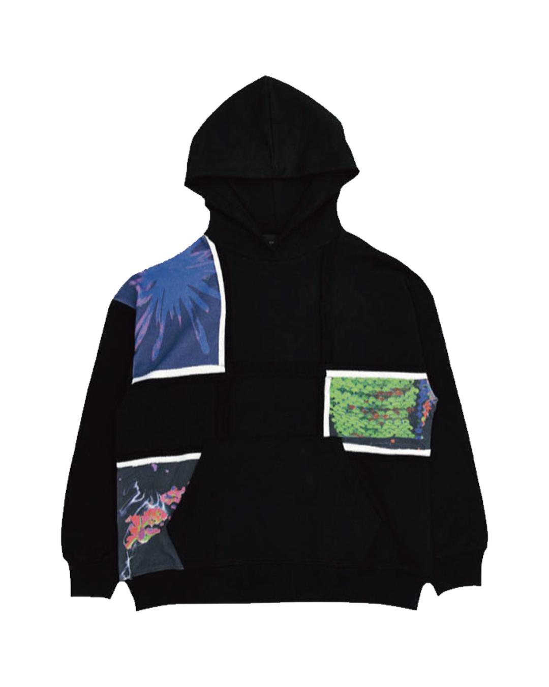 The Museum Visitor Memory Patchwork Printed Grid Hoody (Black) S
