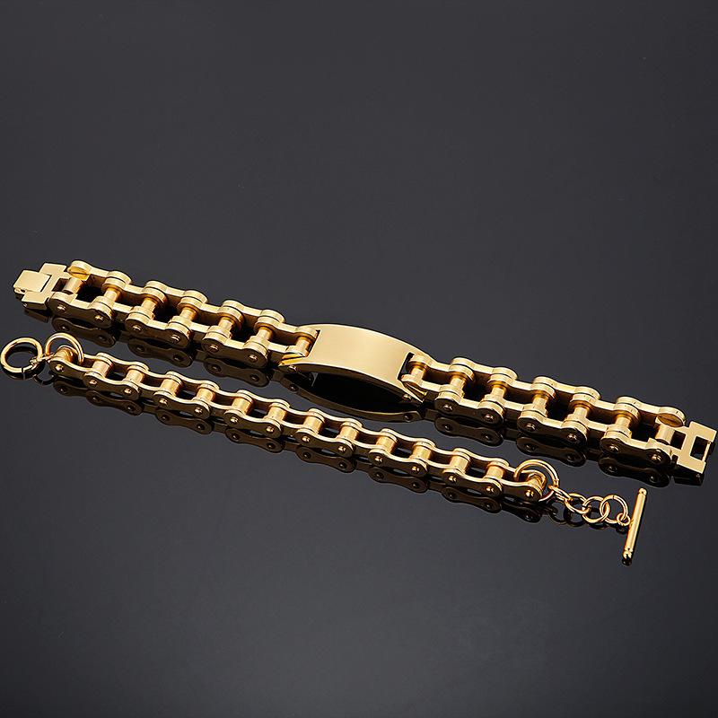 Engravable Gold Men's Stainless Steel Bracelet - European & American Minimalist Hip-Hop Style