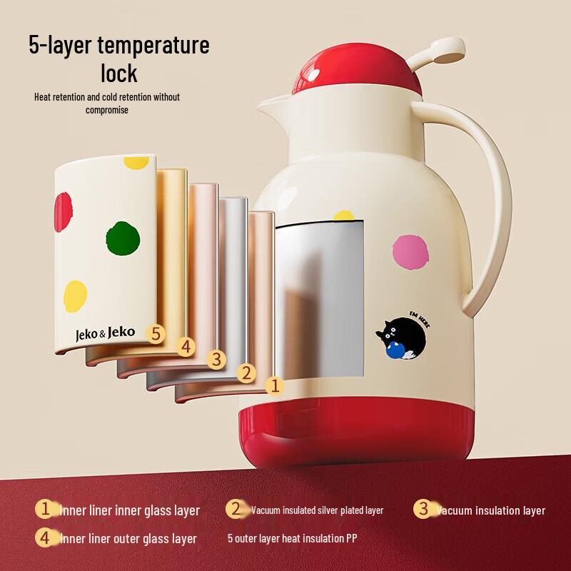 JEKO&JEKO Polka Dot Cat 1.7L Home Thermos Kettle