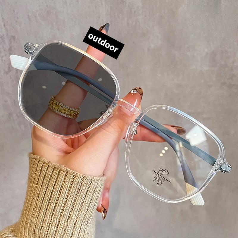 Literary And Artistic High-Quality Square Full Frame Near Sight Glasses Men And Women Photochromic Vintage Myopia Eyeglasses