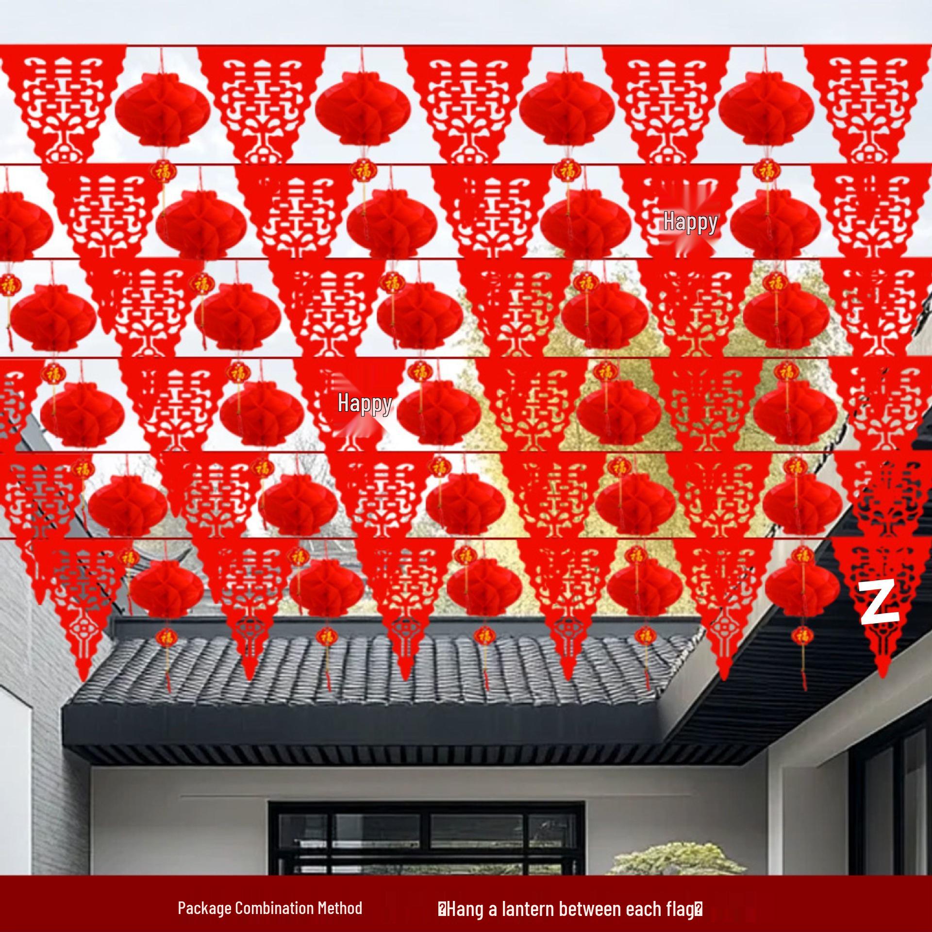 

Wedding Bunting String with Double Happiness Pennant Lanterns and Hanging Flags