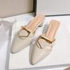 Fashion Aphixta 5cm High Heels Summer Women Slides Outside Pointed Toe Slipper Elegant Slides Fashion Metal Dec Woman Shoes