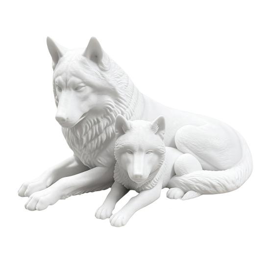 Symbolic Animal Ornaments for Office 3D Printed Wolf Figurine, Parent And Child Statue, Modern Nature Inspired Wildlife Home Accents Minimalist